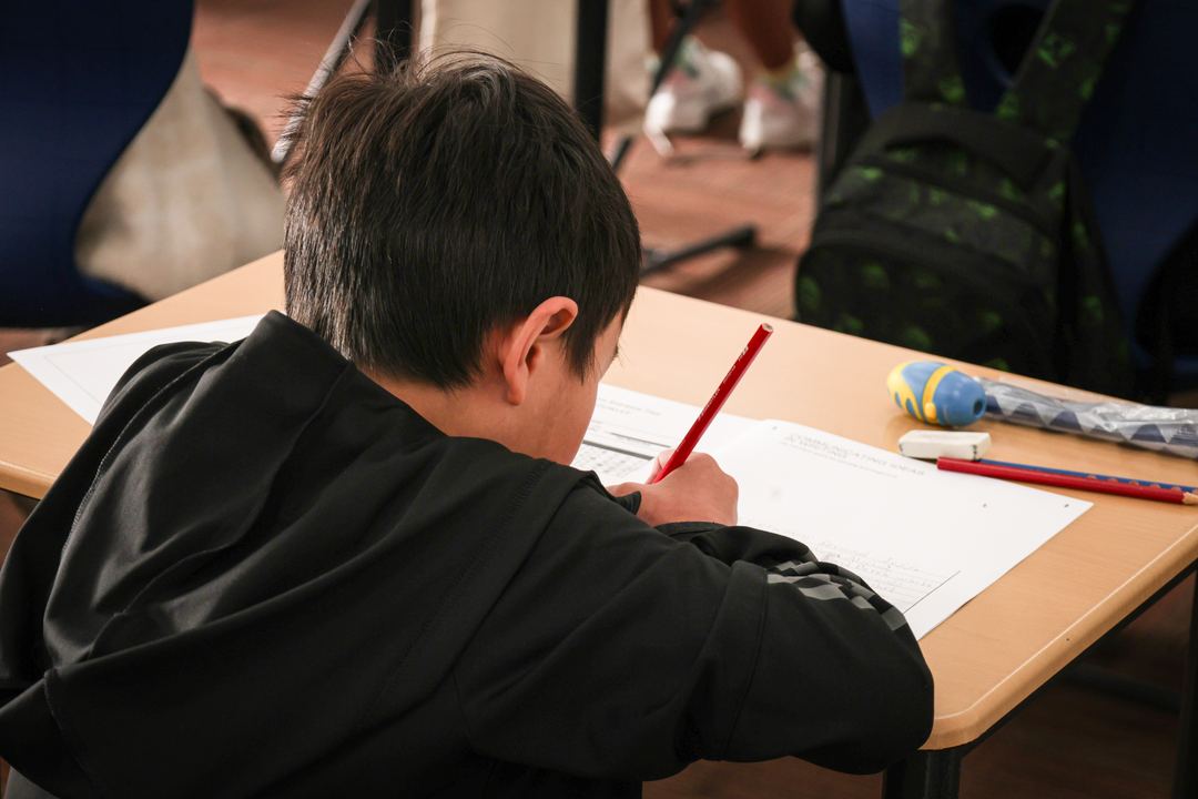 Close focus on a student's answer booklet
